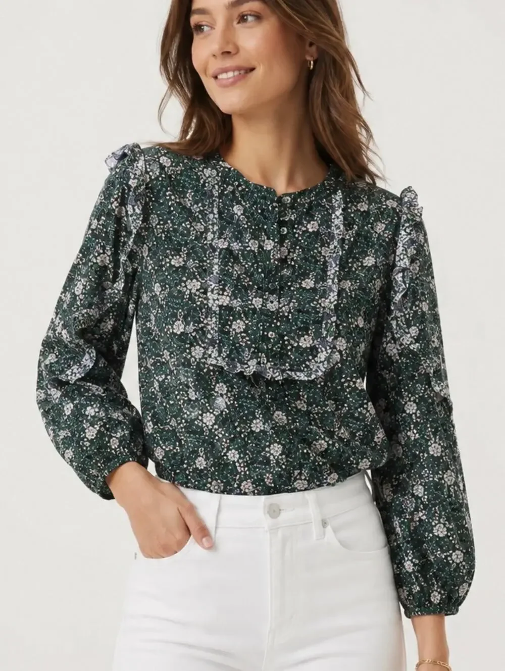 J.Crew Liberty Fabric Ruffle Blouse Mixed Franklyn Floral